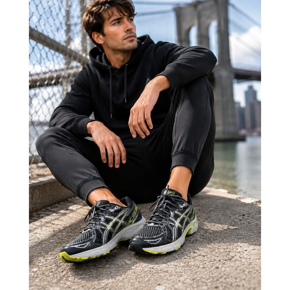 ASICS Gel-1170 Mens 10.5 Black Gray Lime Running Shoes Athletic Sneaker T1P0N